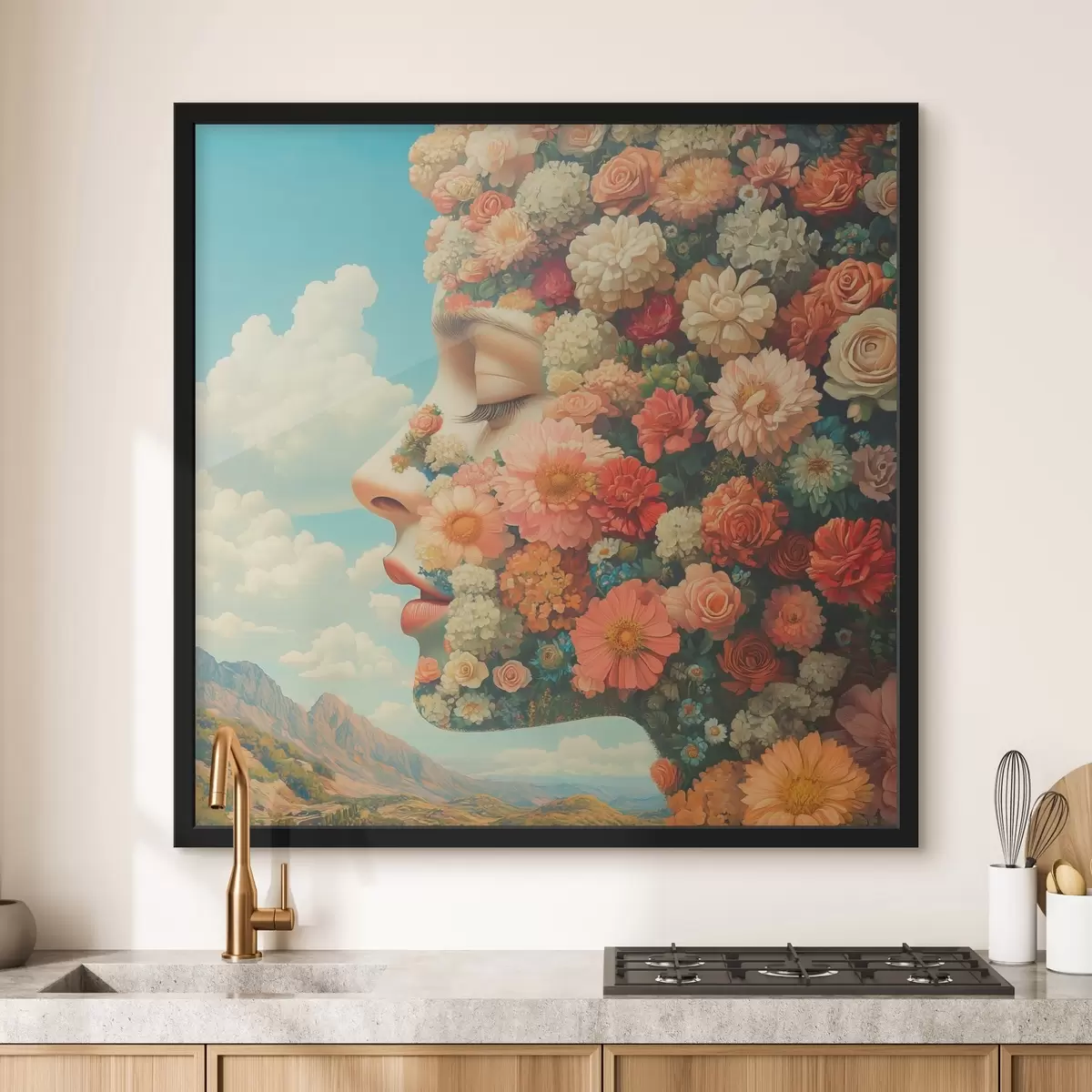 Poster Volto di profilo tra i fiori f42861