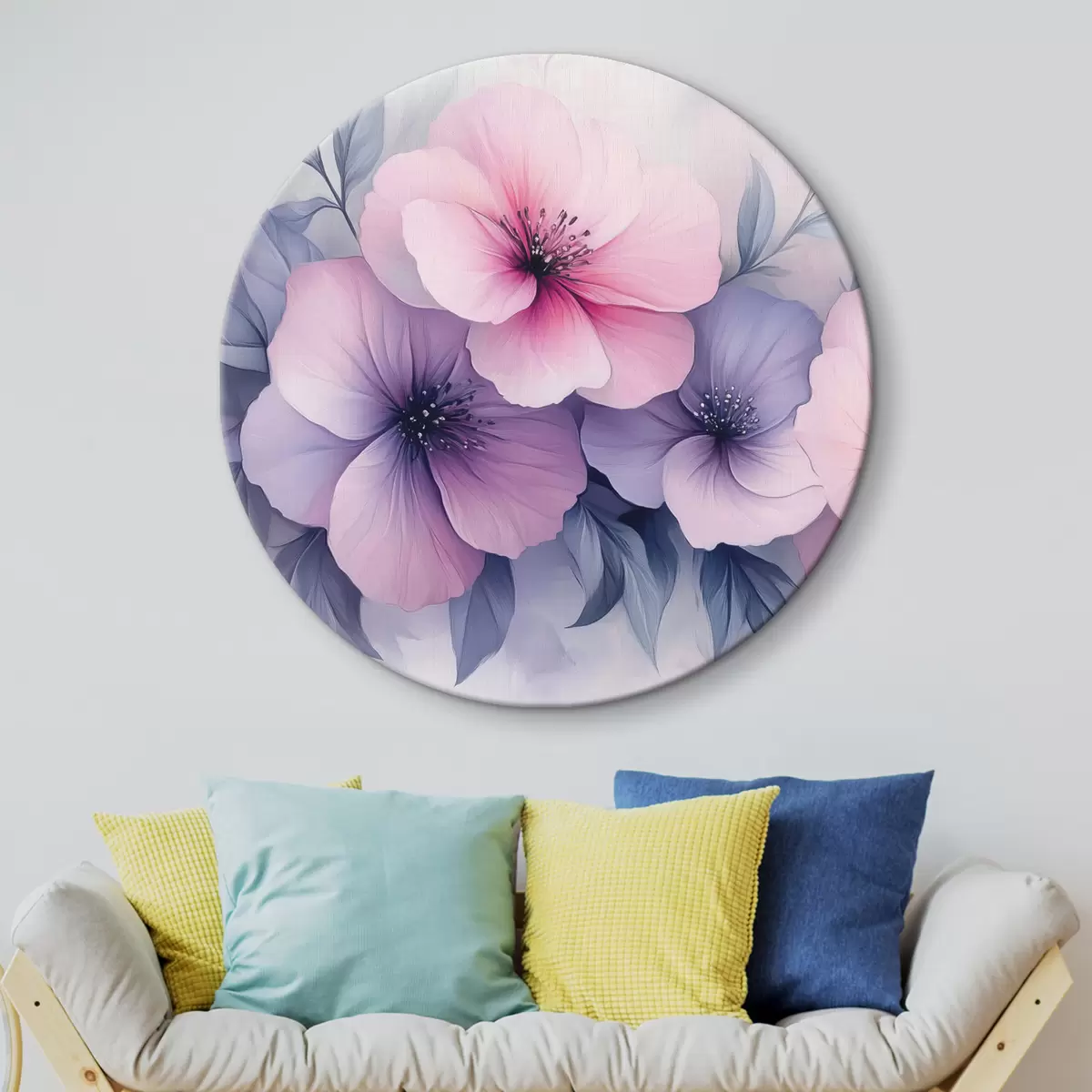 Quadri rotondi Delicati fiori rosa e viola r42851