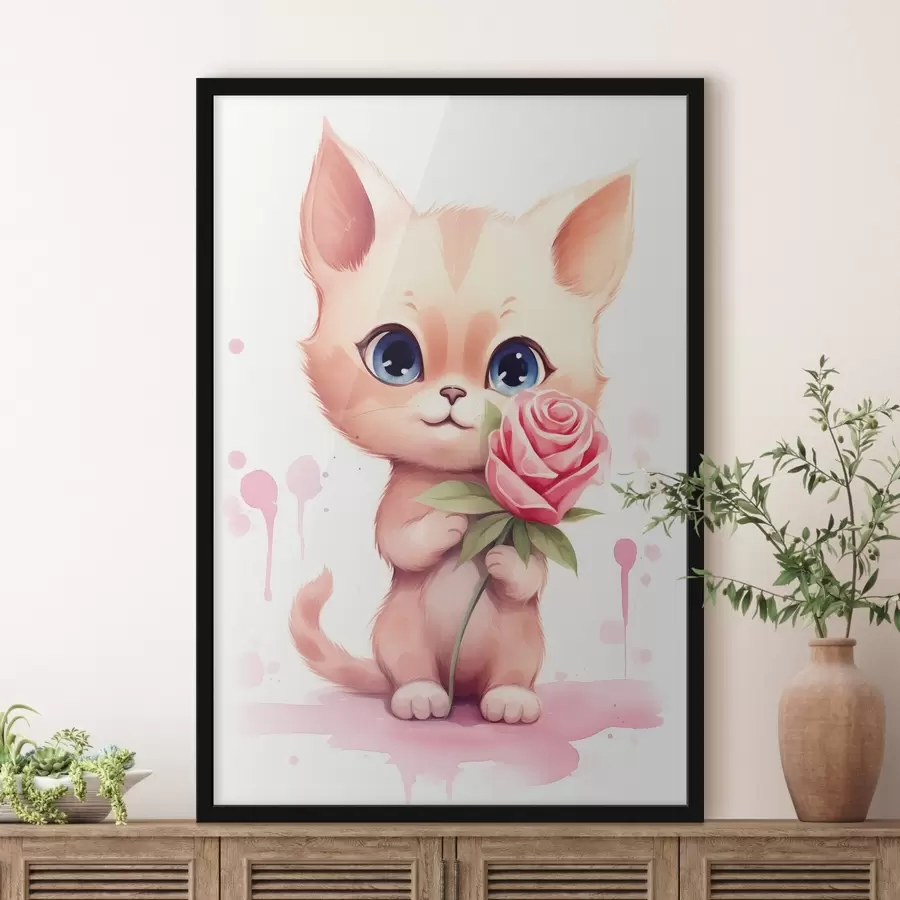 carta da parati Gatto carino con una rosa nr. f42866