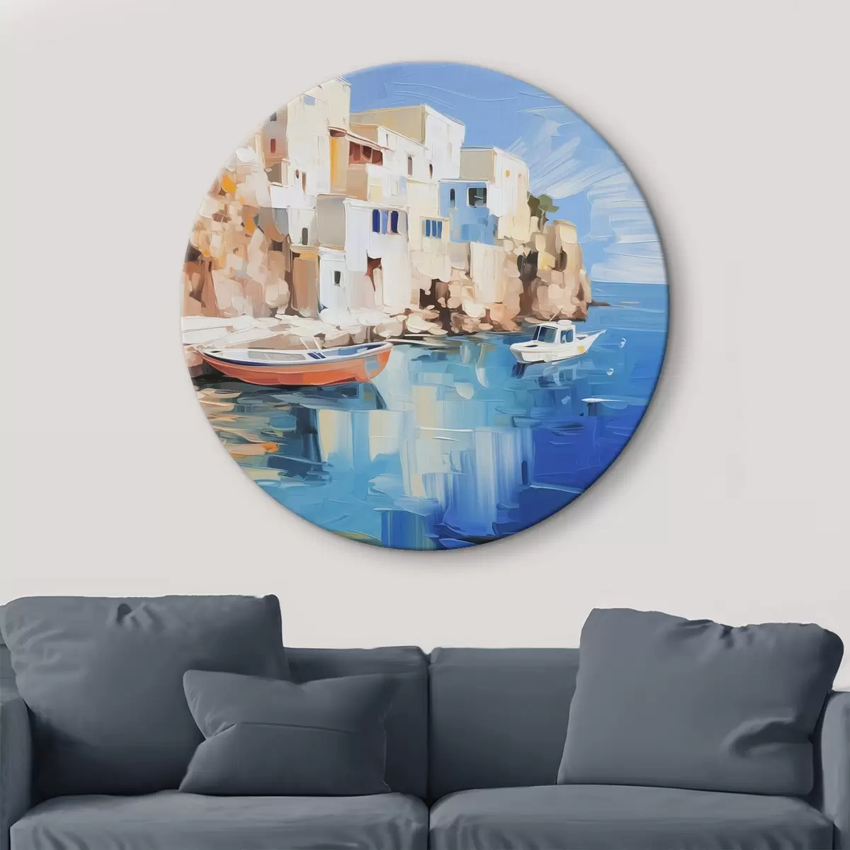 Quadri rotondi Case al mare imitazione della pittura r42830