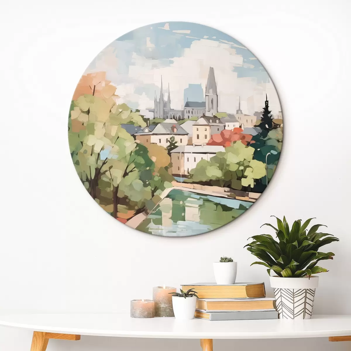 Quadri rotondi Pittura astratta di imitazione del paesaggio urbano r42834