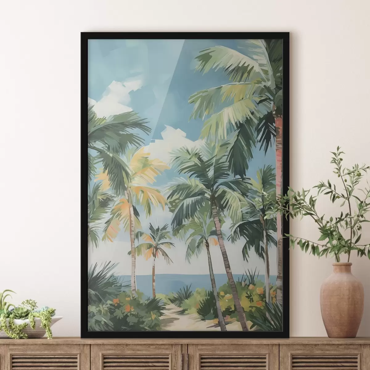 Poster Palmeto in riva al mare imitazione della pittura f42840