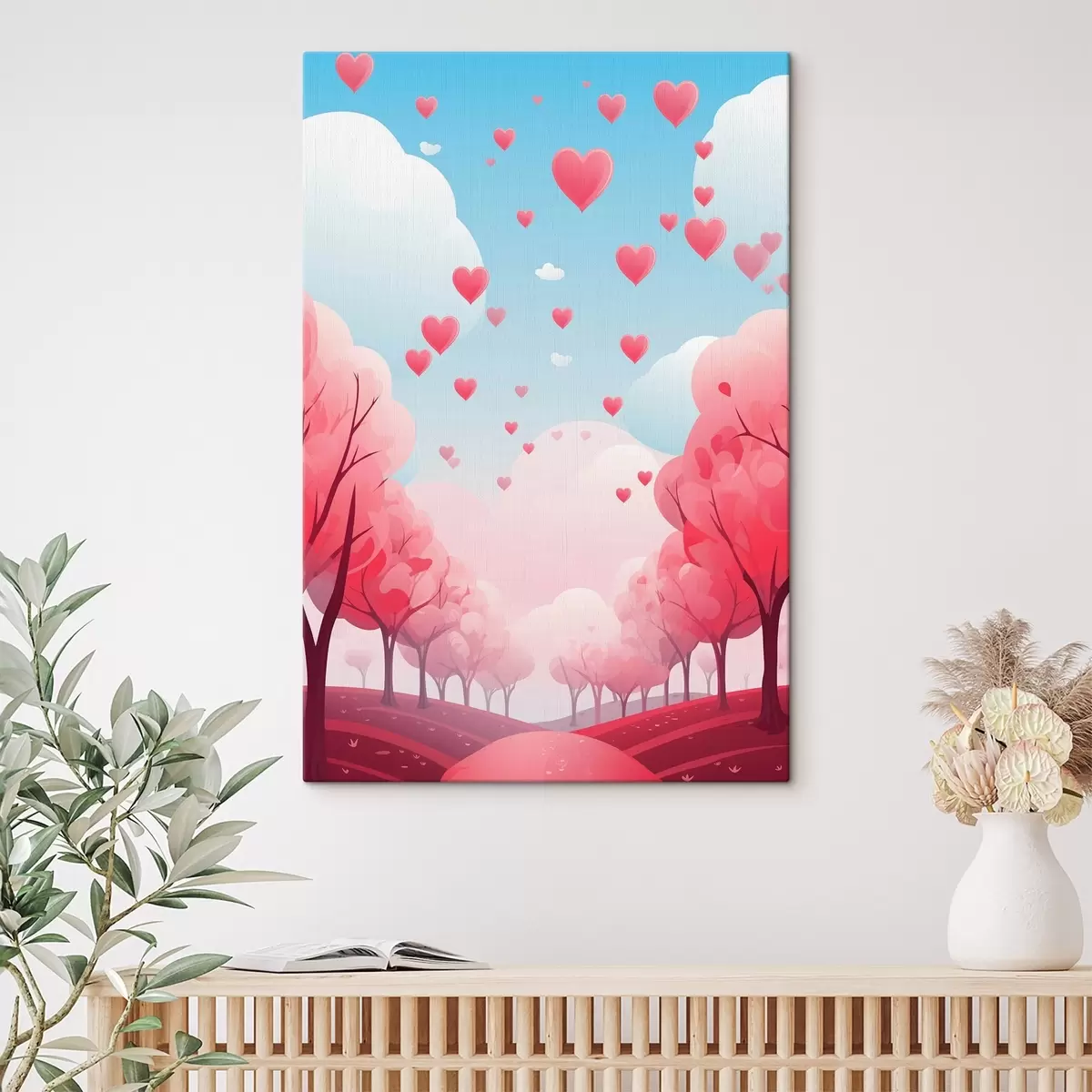 carta da parati Vicolo dell'amore, alberi rosa e cuori nr. s42876