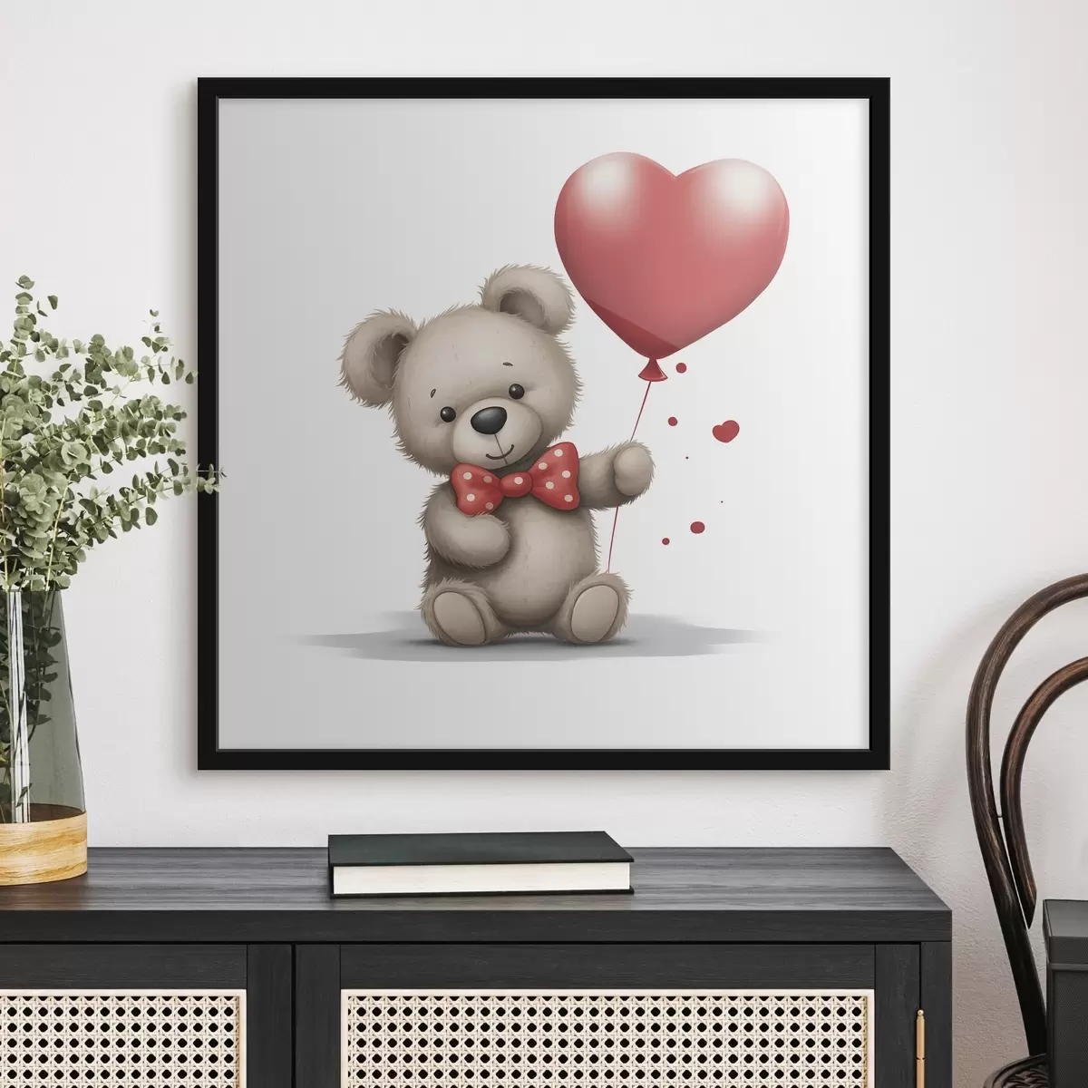 Poster Simpatico orso con palloncino a forma di cuore rosso f42879