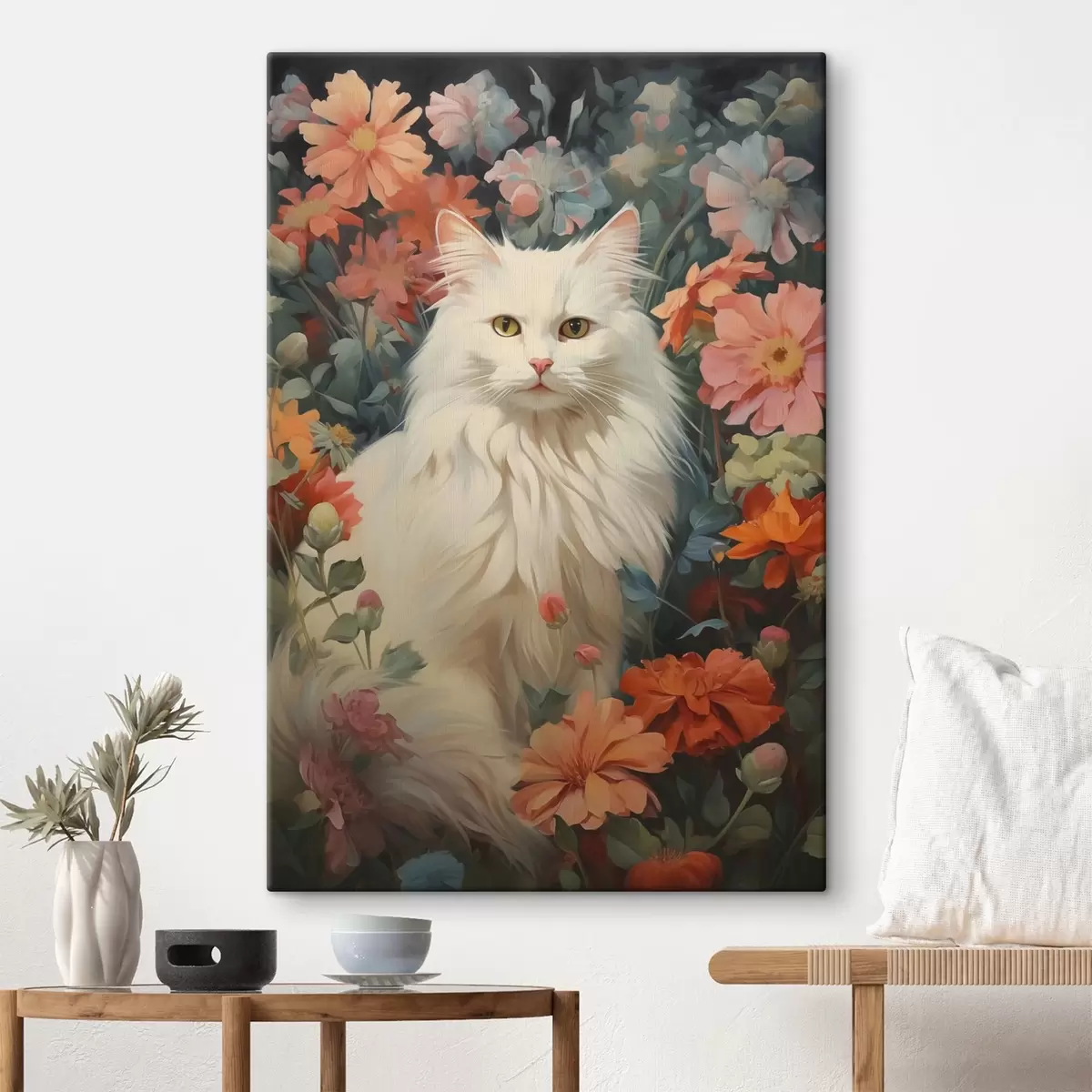 carta da parati Gatto bianco tra i fiori nr. s42905