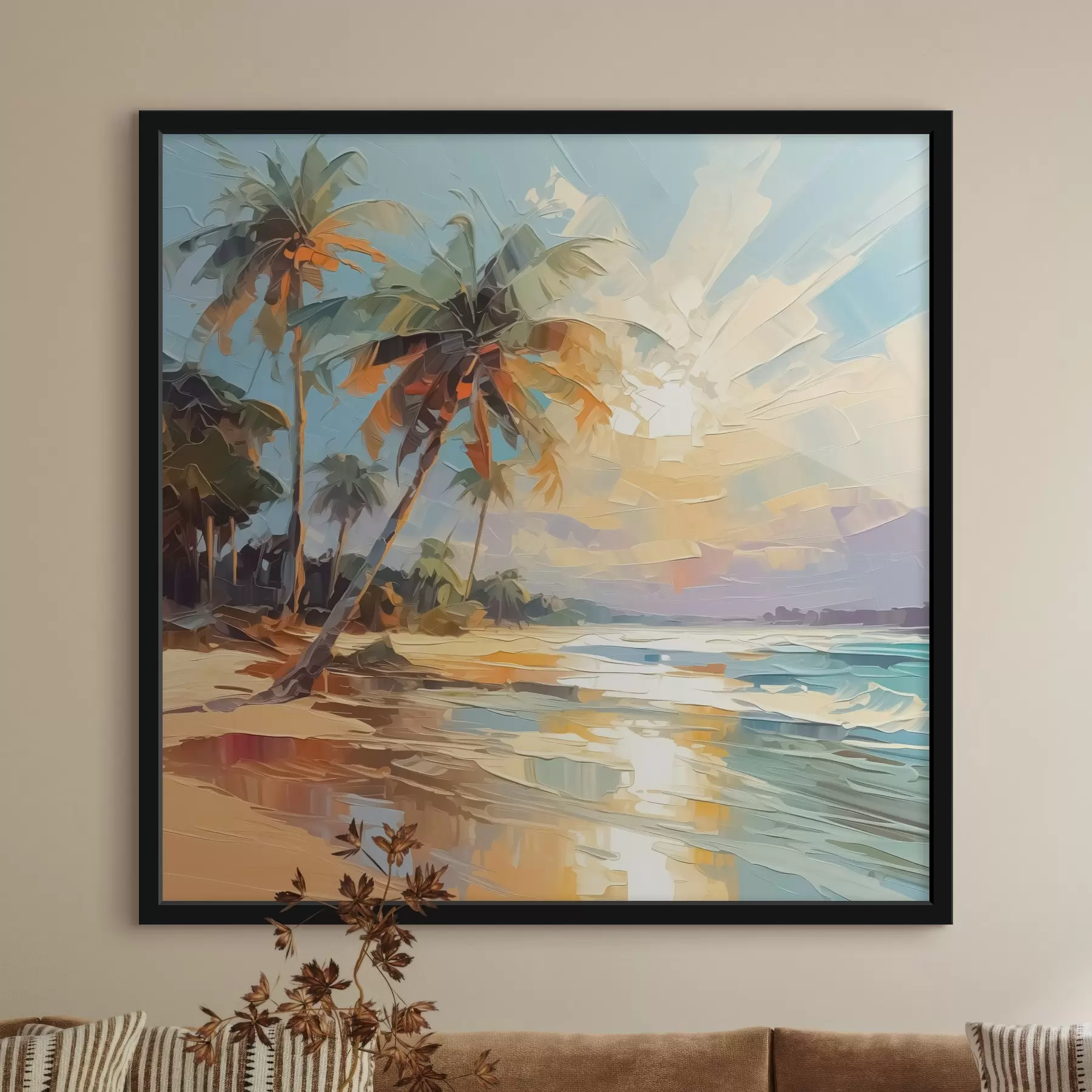 carta da parati Palme in riva al mare imitazione di pittura nr. f42897