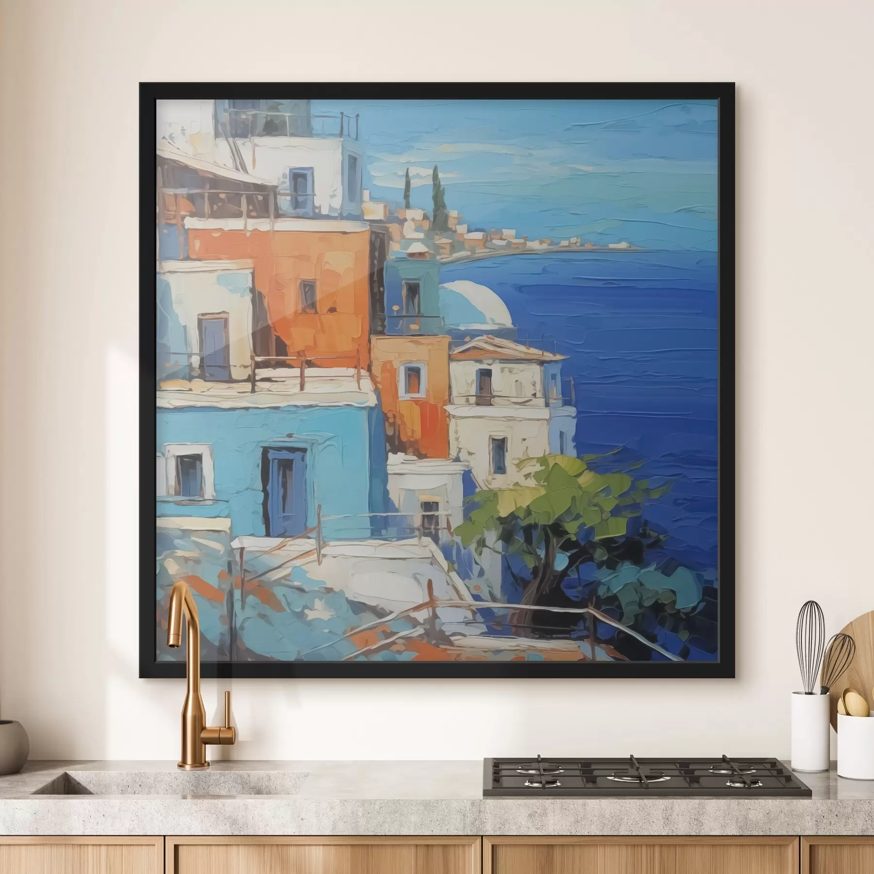 carta da parati Case al mare imitazione di pennellate di pittura nr. f42899