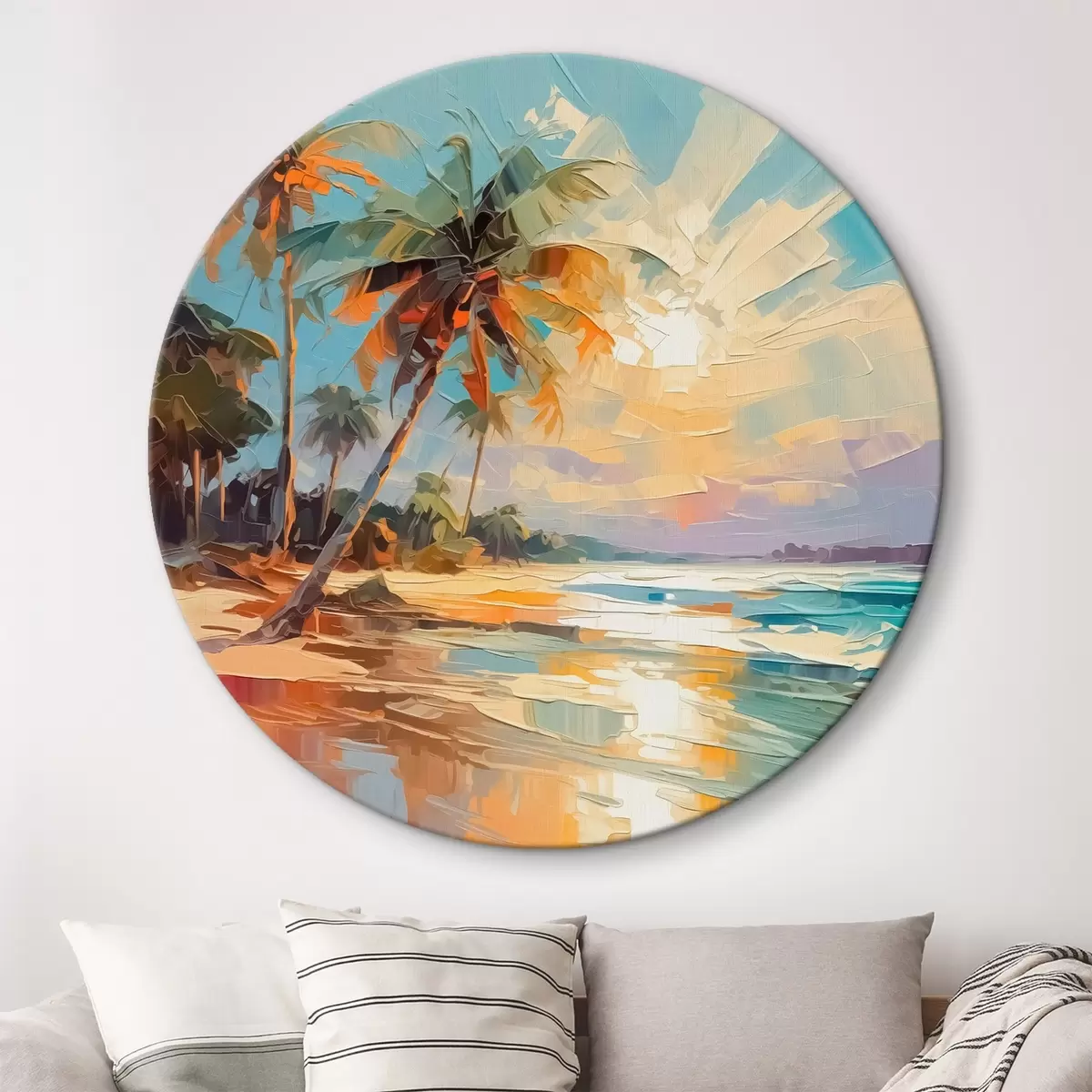 Quadri rotondi Palme in riva al mare imitazione di pittura r42897