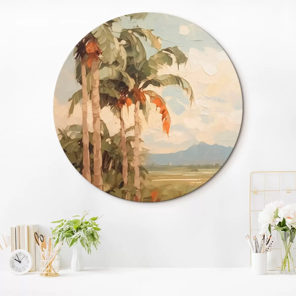 Quadri rotondi Imitazione di palme in pittura r42898