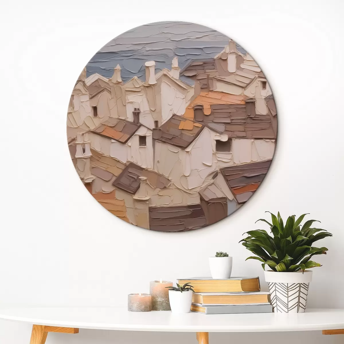 Quadri rotondi Tetti di case imitazione astratta della pittura r42910