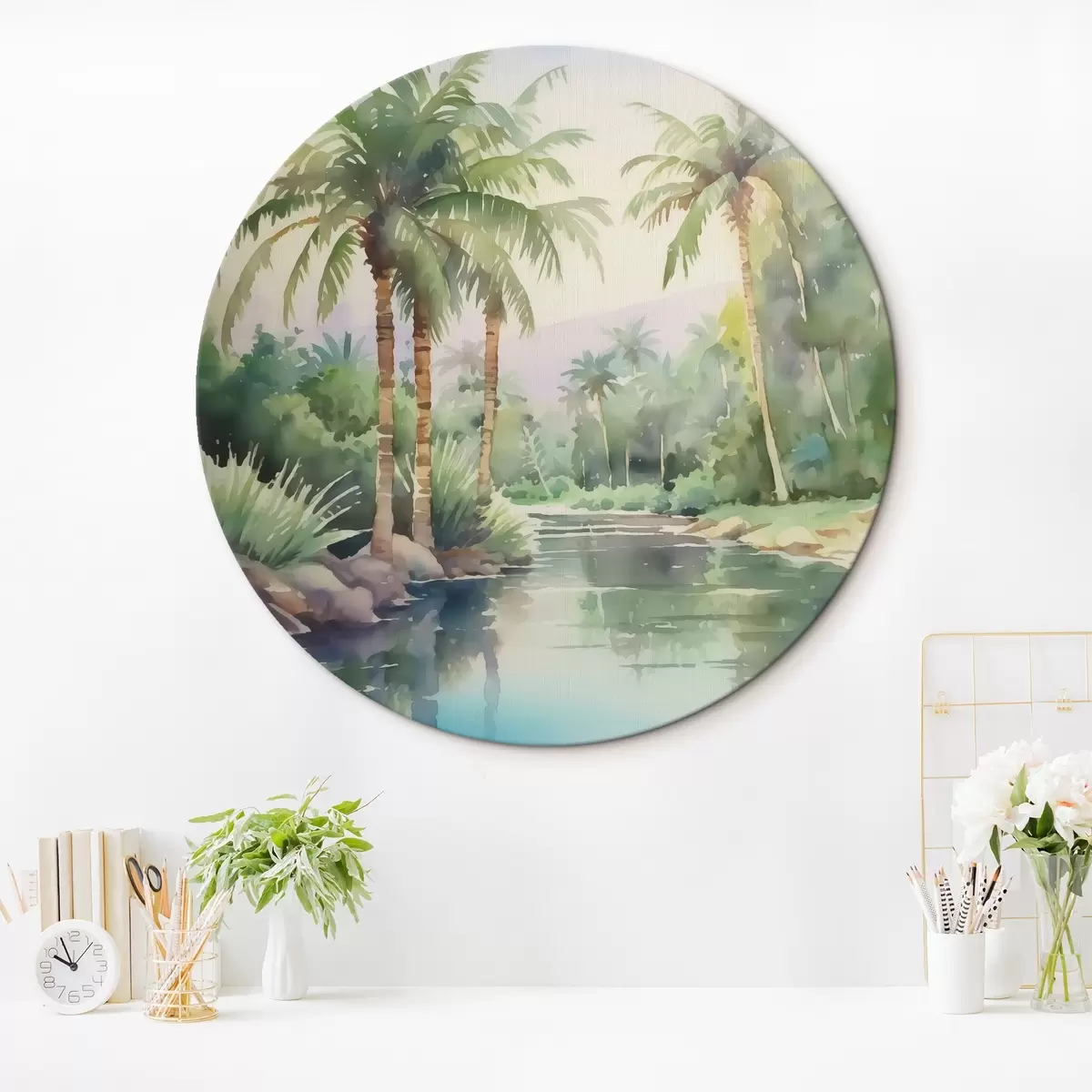 Quadri rotondi Imitazione di paesaggio tropicale ad acquerello r42912