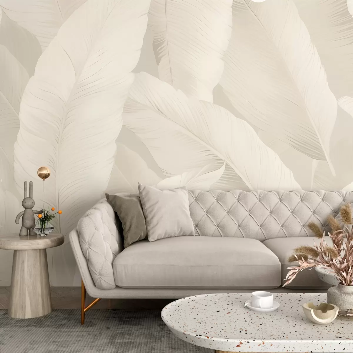 carta da parati Eleganti foglie di banano in morbide tonalità crema, nr. w03080