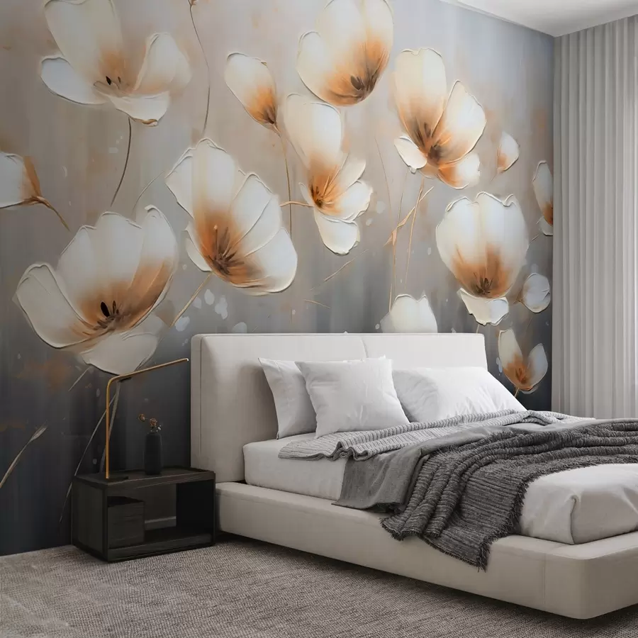 carta da parati Fiori eleganti con petali delicati e morbidi nei toni del beige-blu nr. w08746v1