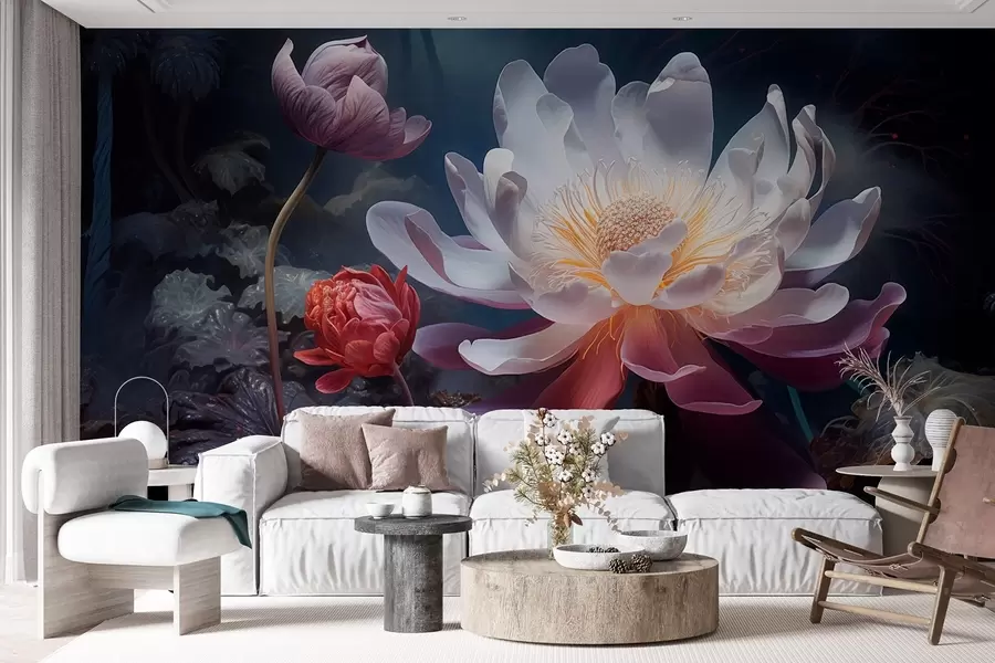 Carta da parati Floreale Fiori fantastici che sbocciano in un'atmosfera fiabesca e buia n. w08747