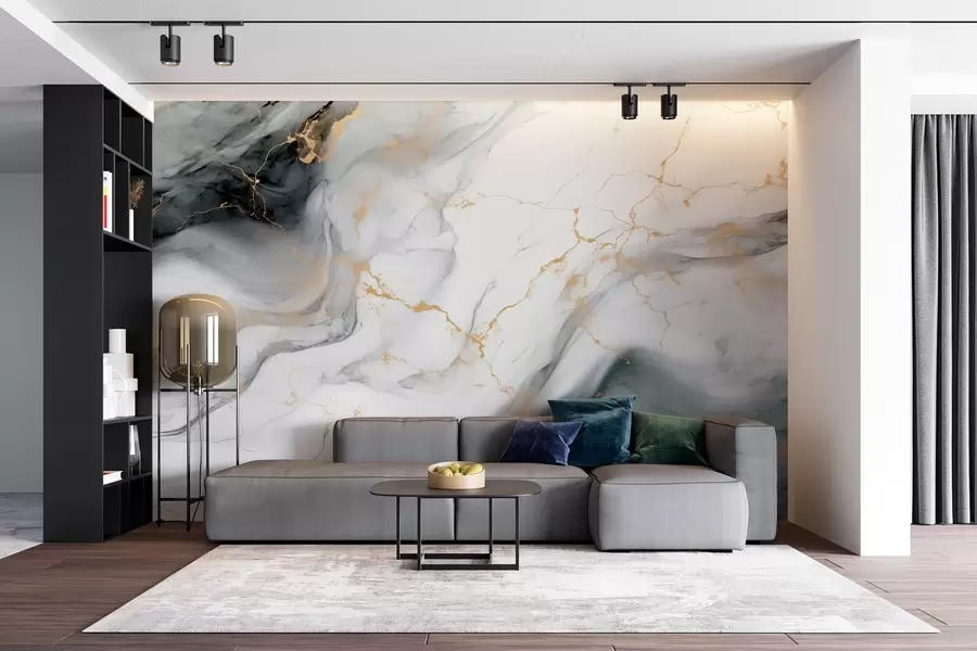 carta da parati Pietra grigia con una punta di verde giada nr. w08749