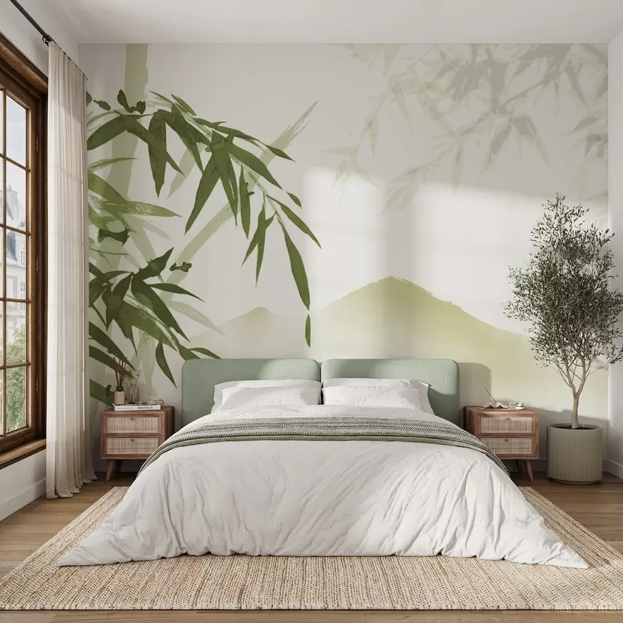 Carta da parati nature Steli e foglie di bambù per acquerello 