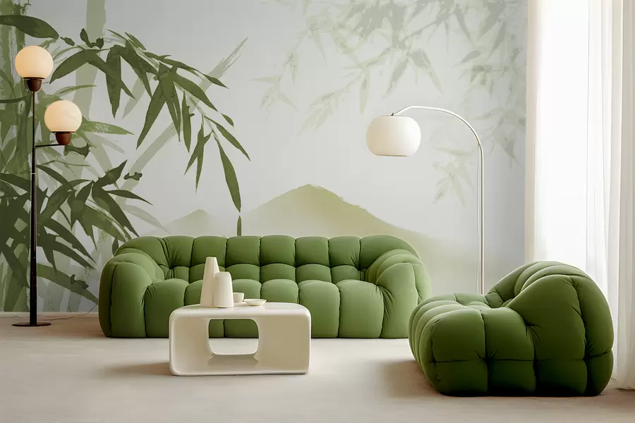 Carta da parati nature Steli e foglie di bambù per acquerello 