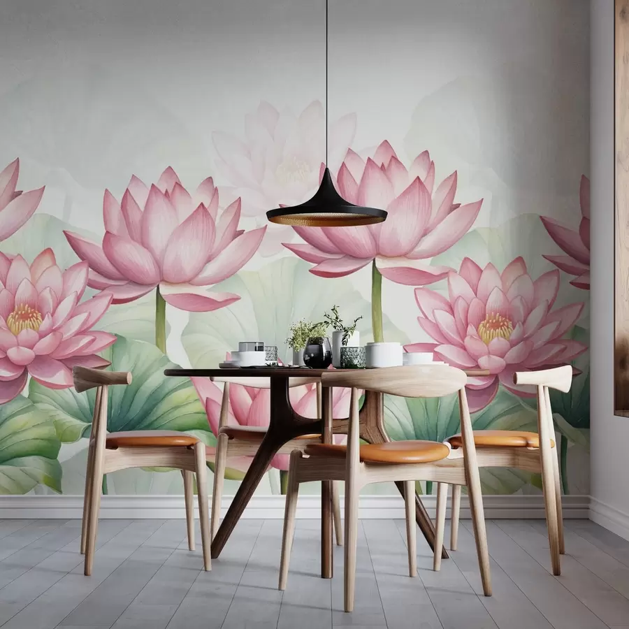 Carta da parati Floreale Grandi loti rosa e foglie n. w03107v1