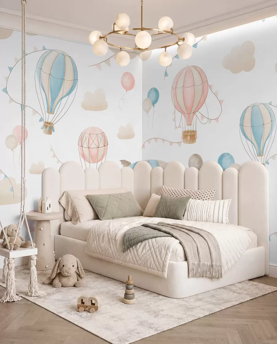Carta da parati per Bambini Disegno ad acquerello per bambini con palloncini 