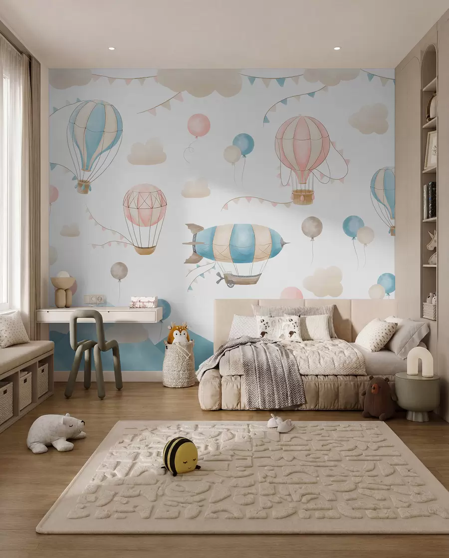 Carta da parati per Bambini Disegno ad acquerello per bambini con palloncini 