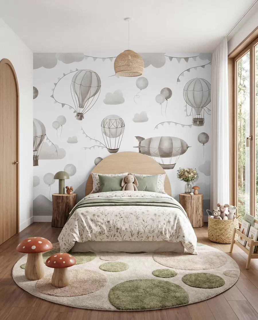 Carta da parati per Bambini Disegno ad acquerello per bambini con palloncini 