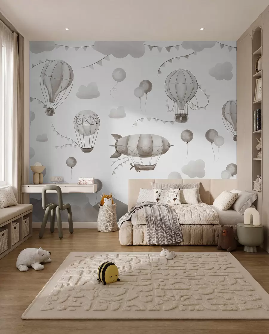 Carta da parati per Bambini Disegno ad acquerello per bambini con palloncini 