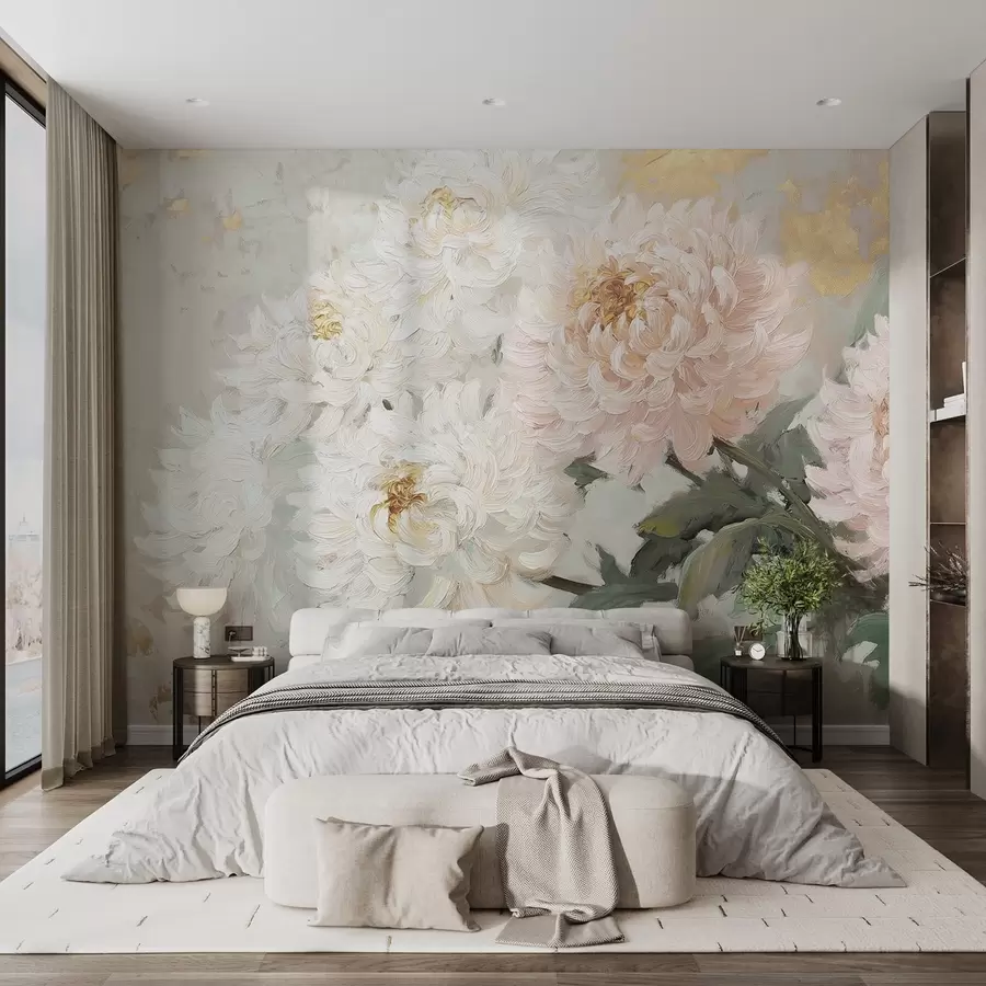 Carta da parati Floreale Delicati crisantemi in stile acrilico n. w08766