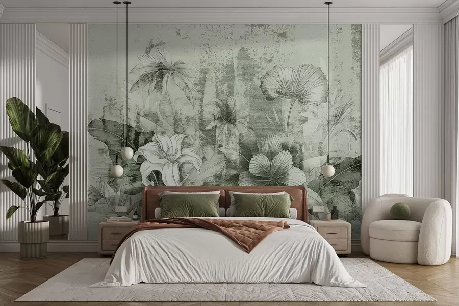 carta da parati Design vintage con fiori e piante esotiche nr. w08767v3