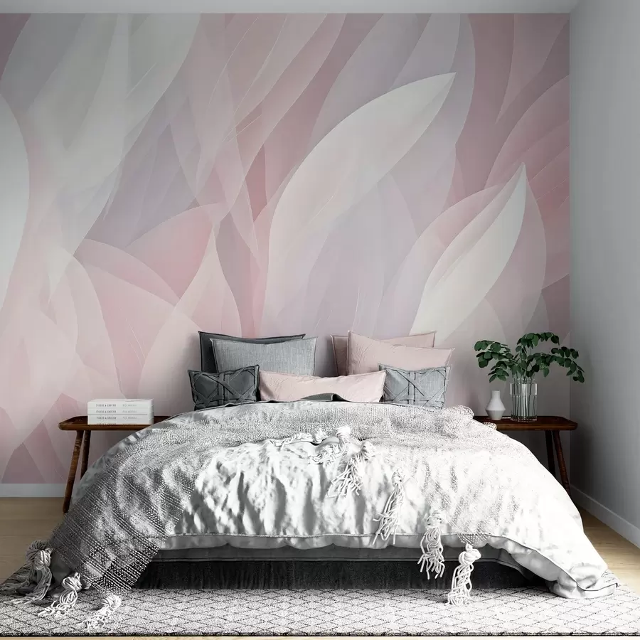 carta da parati Design astratto con forme morbide e petalose nei toni del rosa e del bianco, che creano un effetto a strati nr. w08774