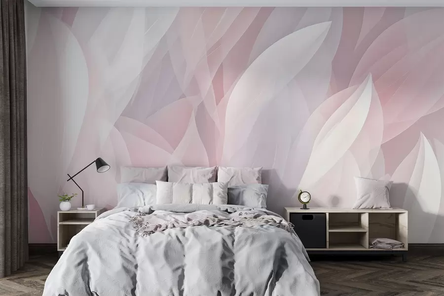 carta da parati Design astratto con forme morbide e petalose nei toni del rosa e del bianco, che creano un effetto a strati nr. w08774