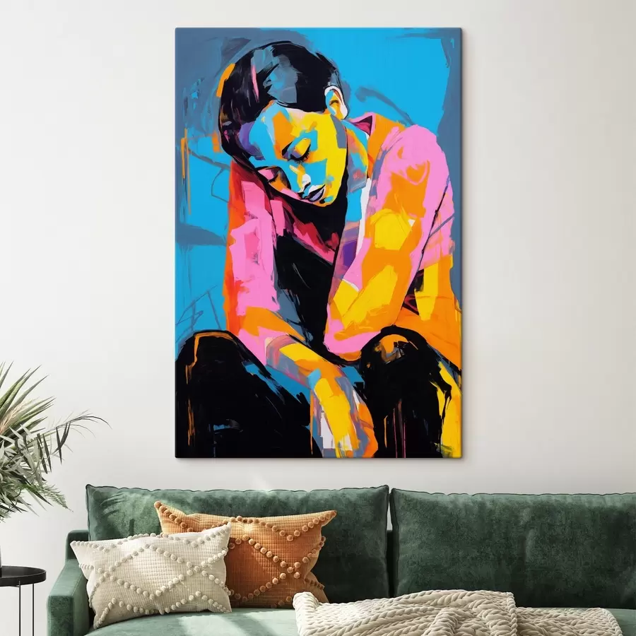 carta da parati Ritratto astratto di una persona pensierosa in colori vivaci nr. s42936