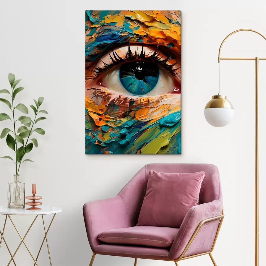carta da parati Ritratto astratto di un occhio in colori vivaci, con un effetto di pittura strutturata nr. s42938