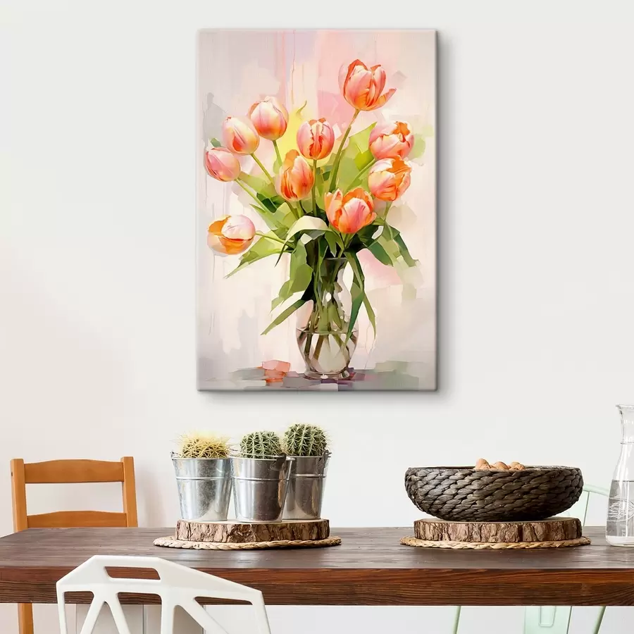 carta da parati Natura morta pittorica con tulipani in un vaso di vetro su sfondo chiaro nr. s42940