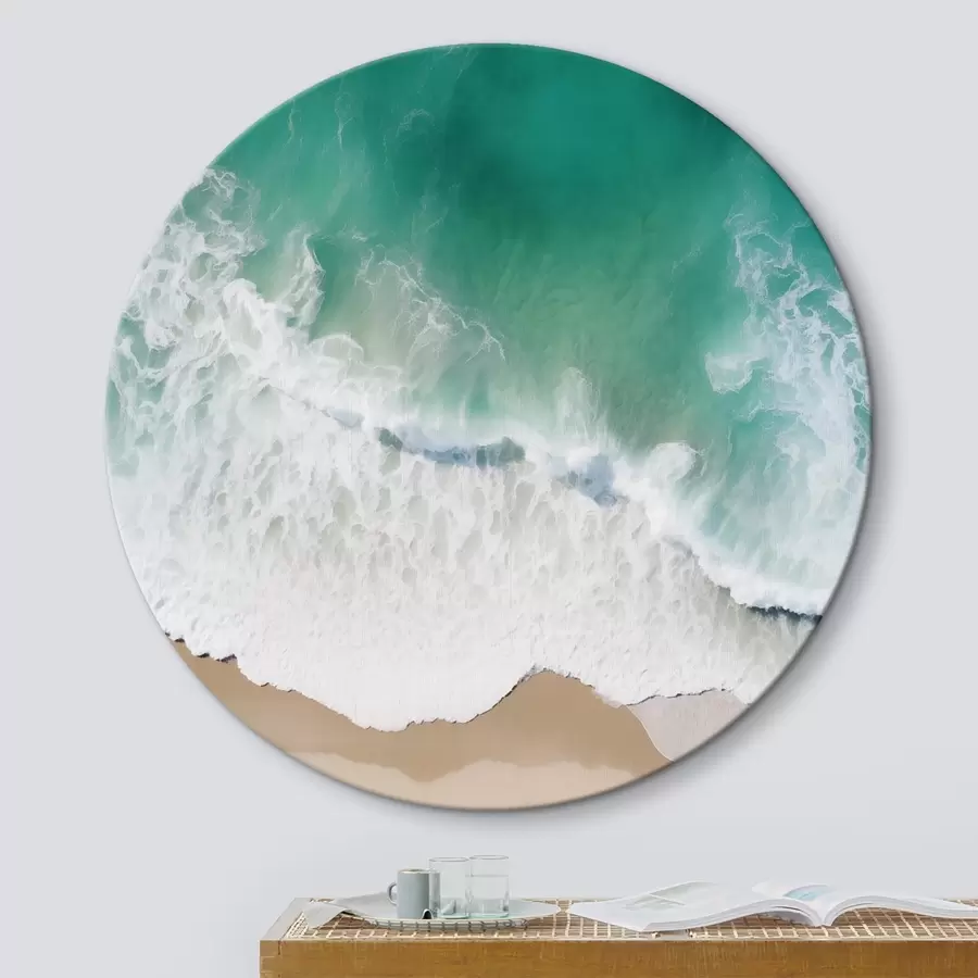 carta da parati Vista aerea di un litorale marino con onde turchesi che si infrangono dolcemente sulla spiaggia sabbiosa nr. r42930