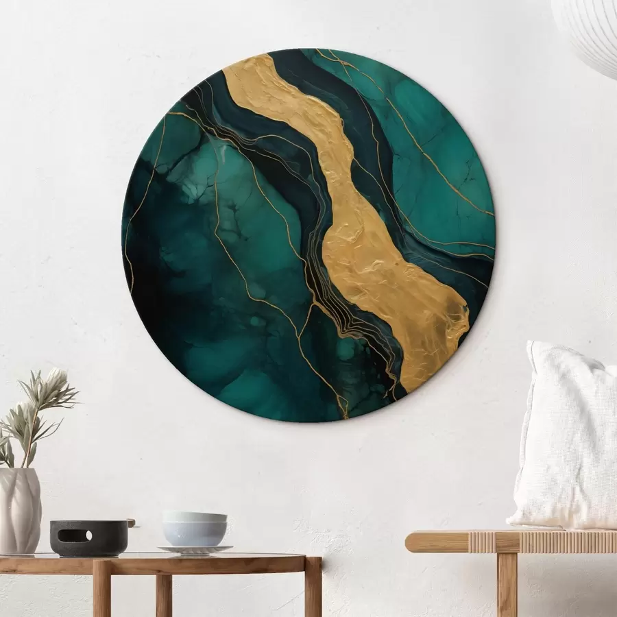 carta da parati Motivo astratto con profonde sfumature di verde e un caldo elemento di contrasto nr. r42934