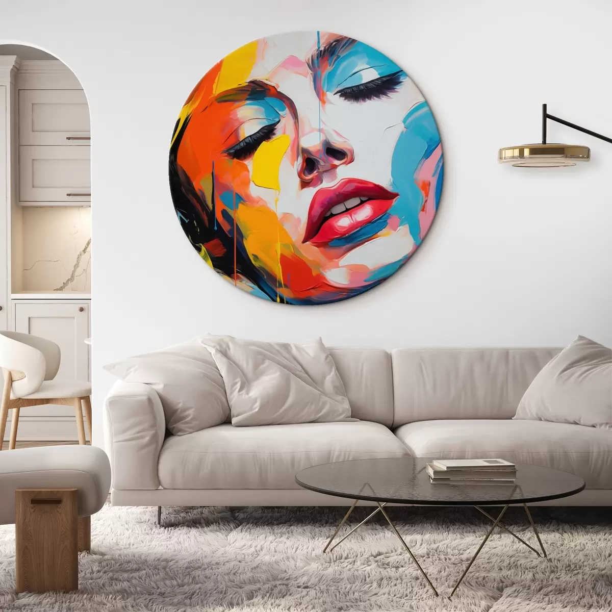 Quadri rotondi Ritratto astratto di una donna dai colori espressivi r42935