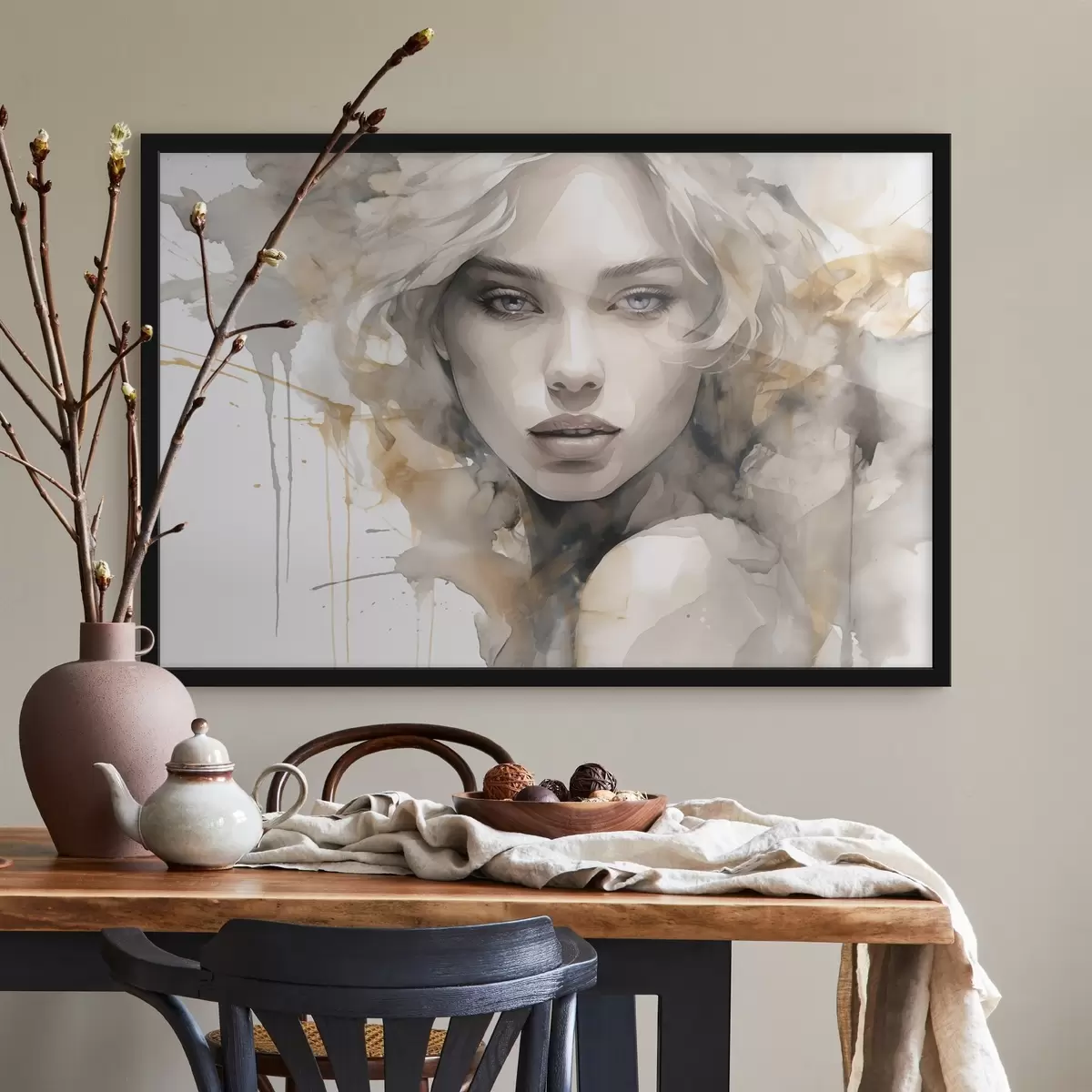 Poster Elegante ritratto artistico di donna in stile acquerello f42928