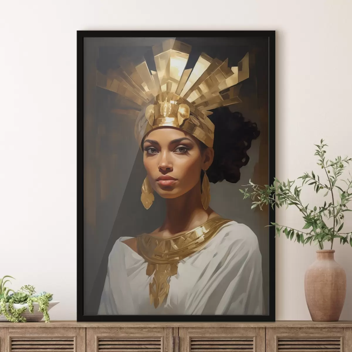 Poster Ritratto di donna con un maestoso copricapo e ornamenti tradizionali f42931