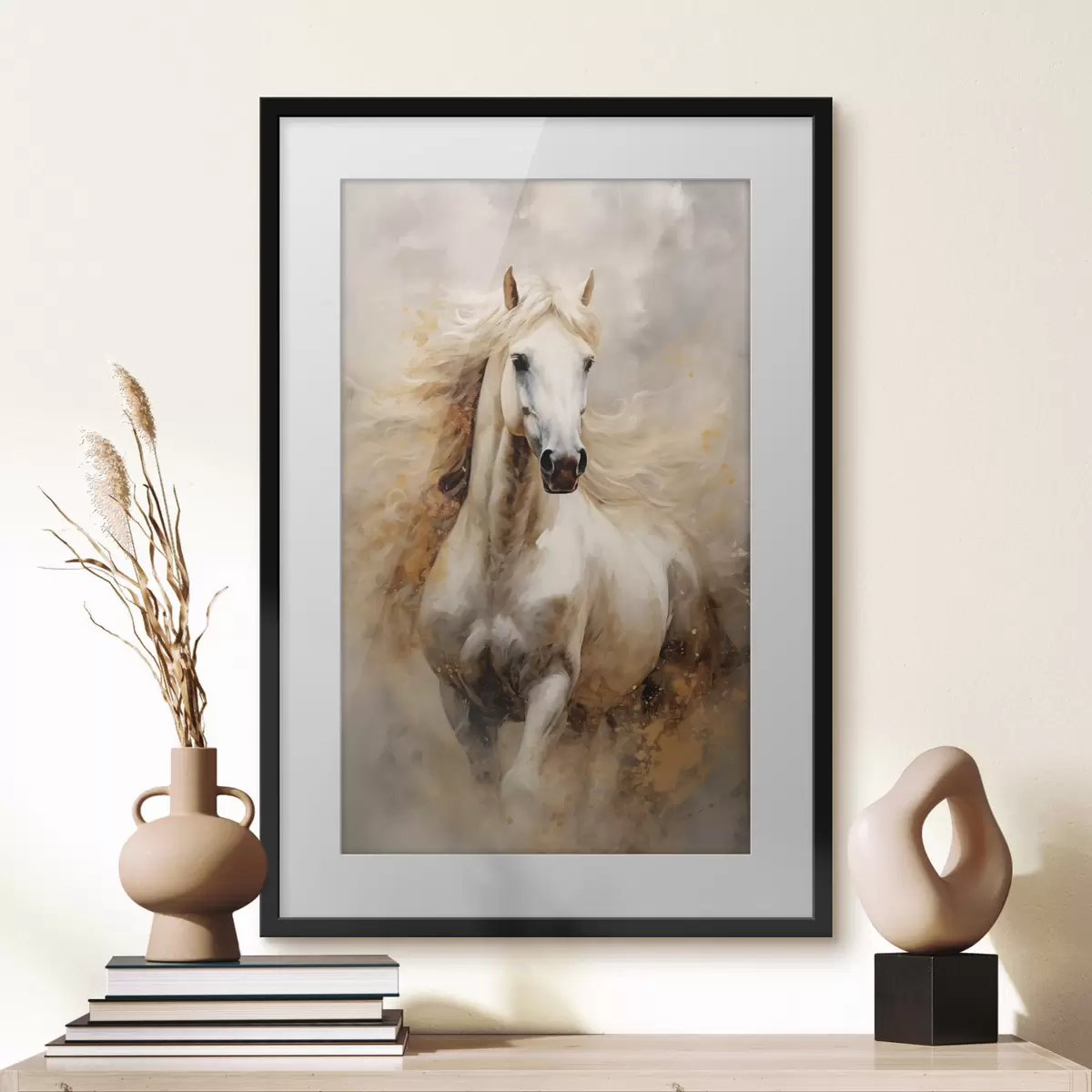 Poster Ritratto pittoresco di un cavallo bianco in movimento f42932