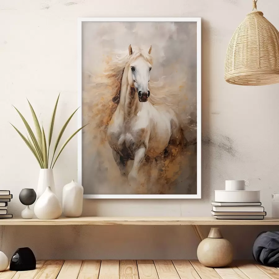 carta da parati Ritratto pittoresco di un cavallo bianco in movimento nr. f42932
