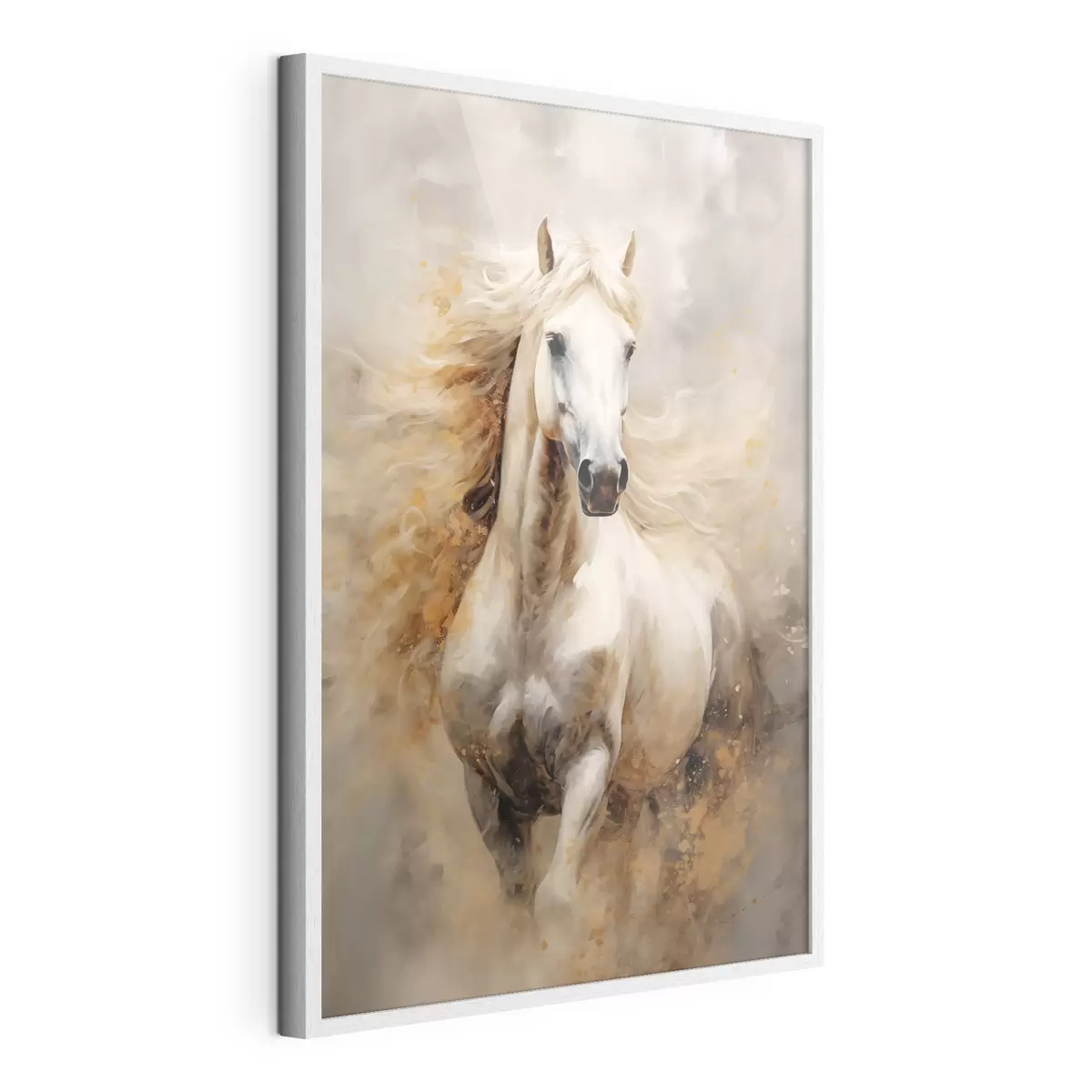 Poster Ritratto pittoresco di un cavallo bianco in movimento f42932