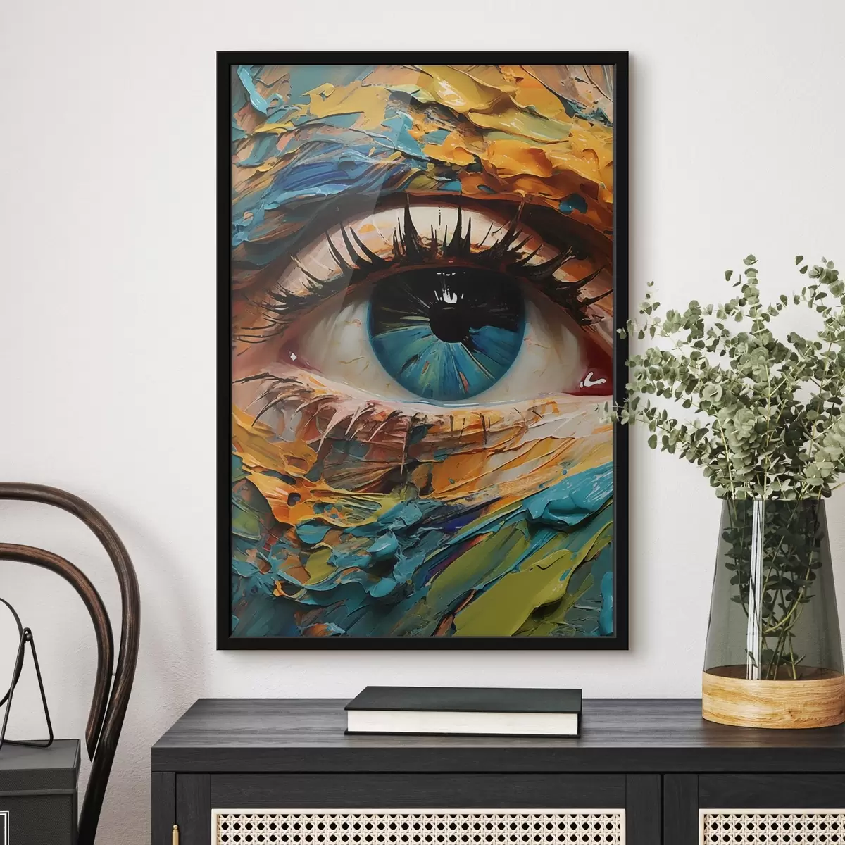 Poster Ritratto astratto di un occhio in colori vivaci, con un effetto di pittura strutturata f42938