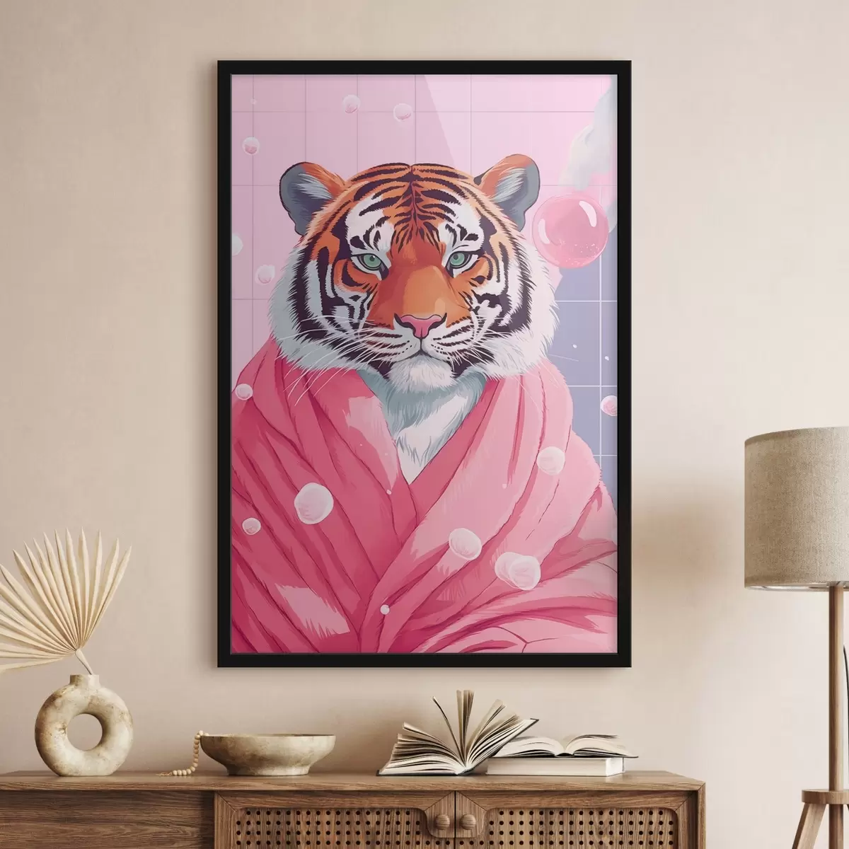 Poster Tigre in un asciugamano rosa f42942