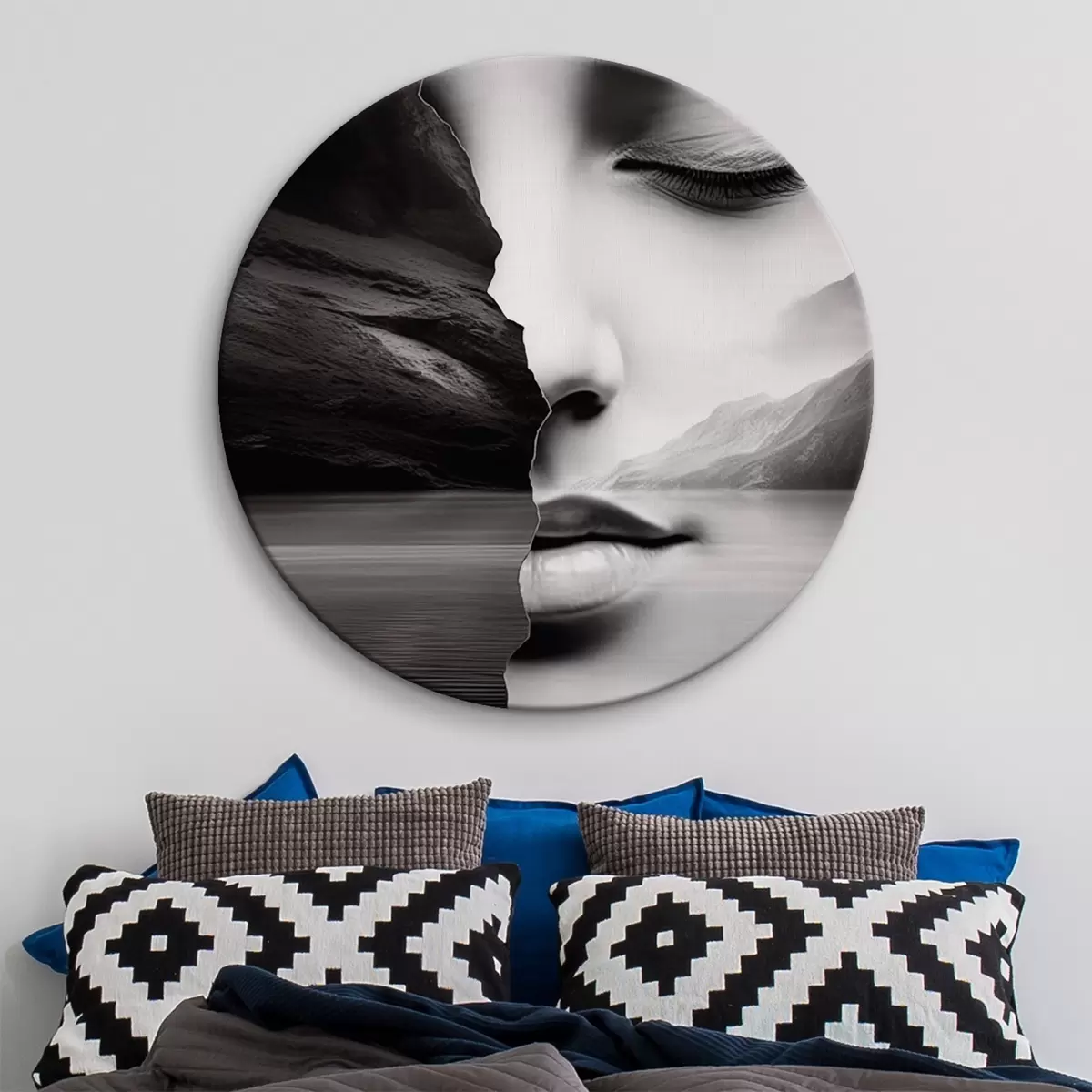Quadri rotondi Surrealismo in bianco e nero r42953