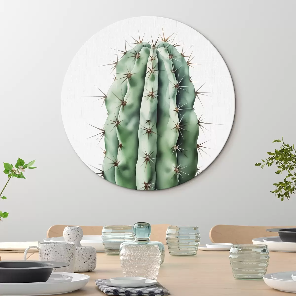 Quadri rotondi Acquerello imitazione cactus r42961