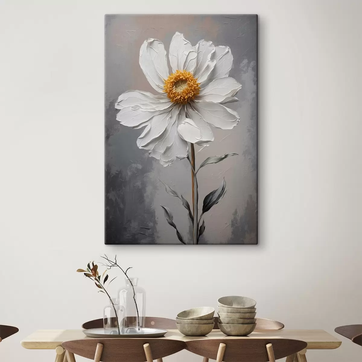 carta da parati Camomilla su sfondo bianco in stile pittura ad olio nr. s42758