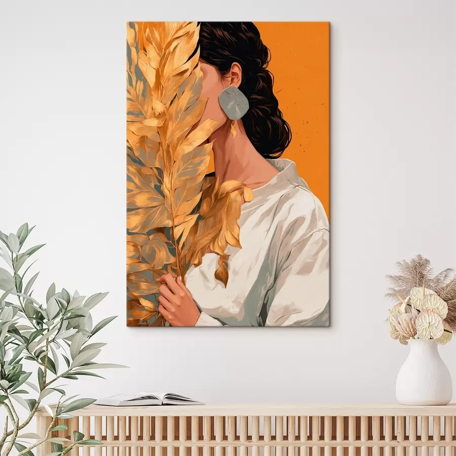 carta da parati Ragazza con foglia tropicale nr. s42765