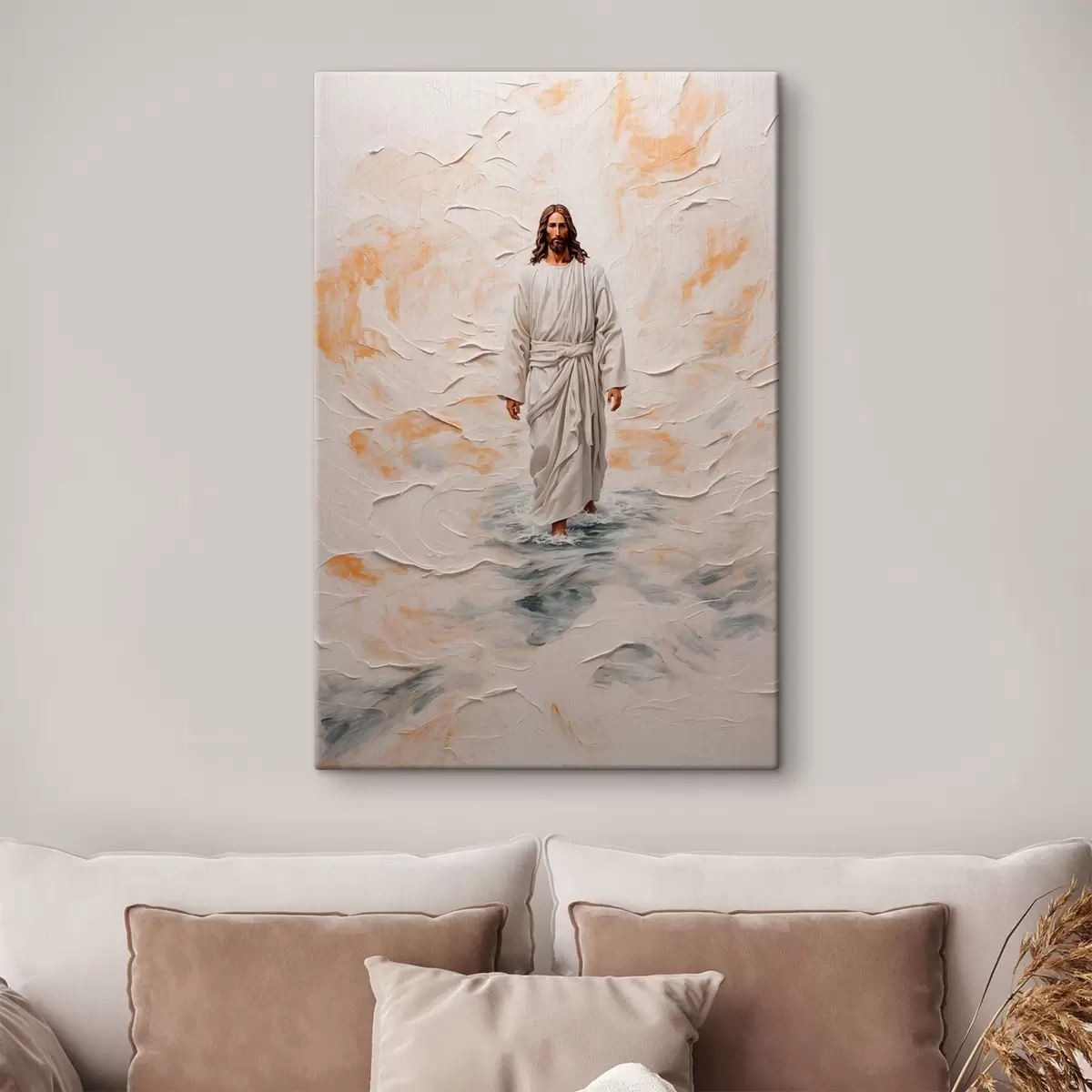 carta da parati Gesù Cristo che cammina sull'acqua in stile pittura ad olio nr. s42769