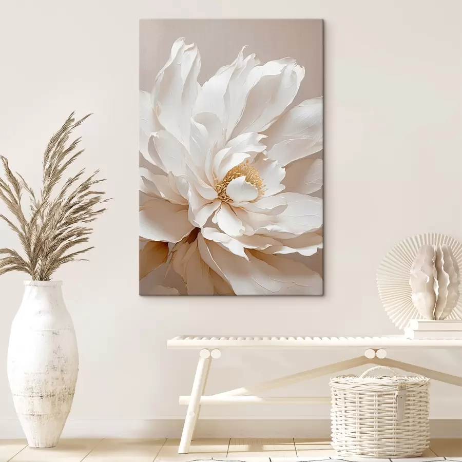 carta da parati Fiore bianco su sfondo beige nr. s42778