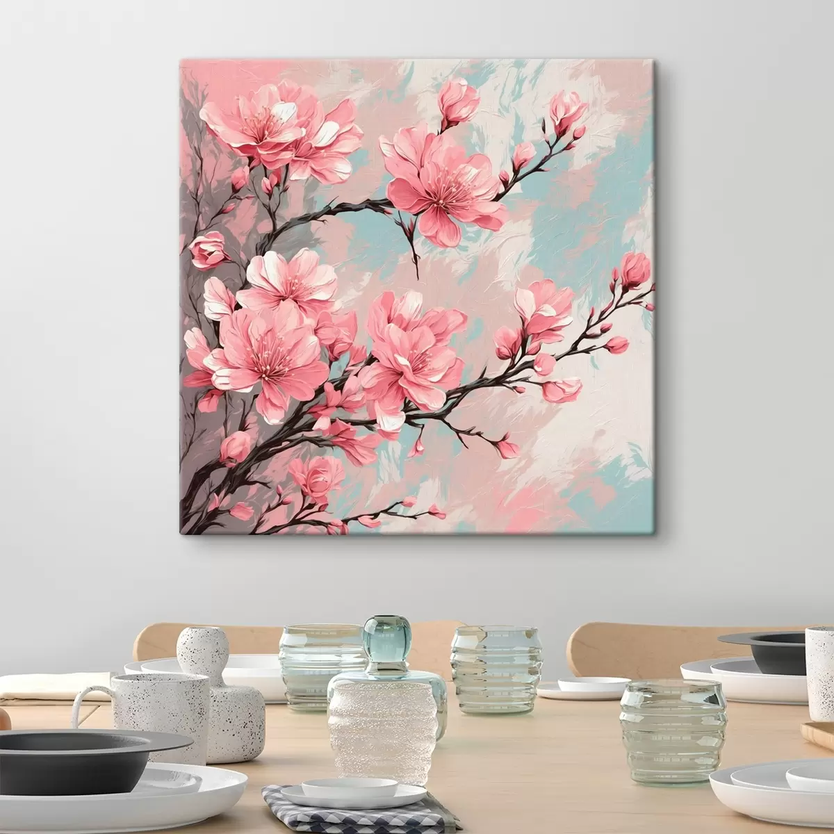 carta da parati Fiori e steli rosa in stile pittura acrilica nr. s42918